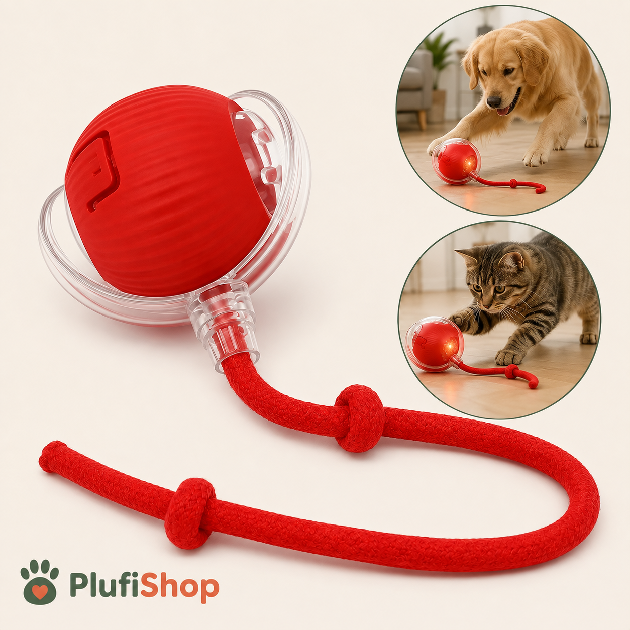 Pelota inteligente para mascotas, eléctrica y giratoria con cola realista, antiestrés y recargable por USB